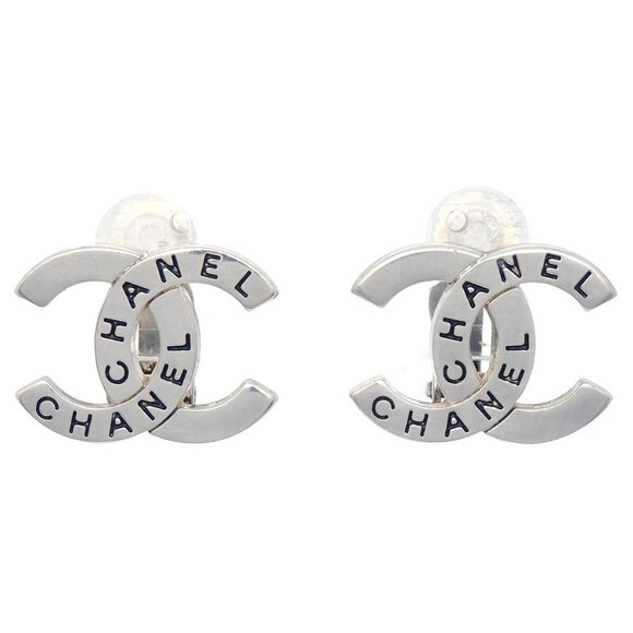 Chanel CC Earrings Clip-On Silver - Picture 1 of 9